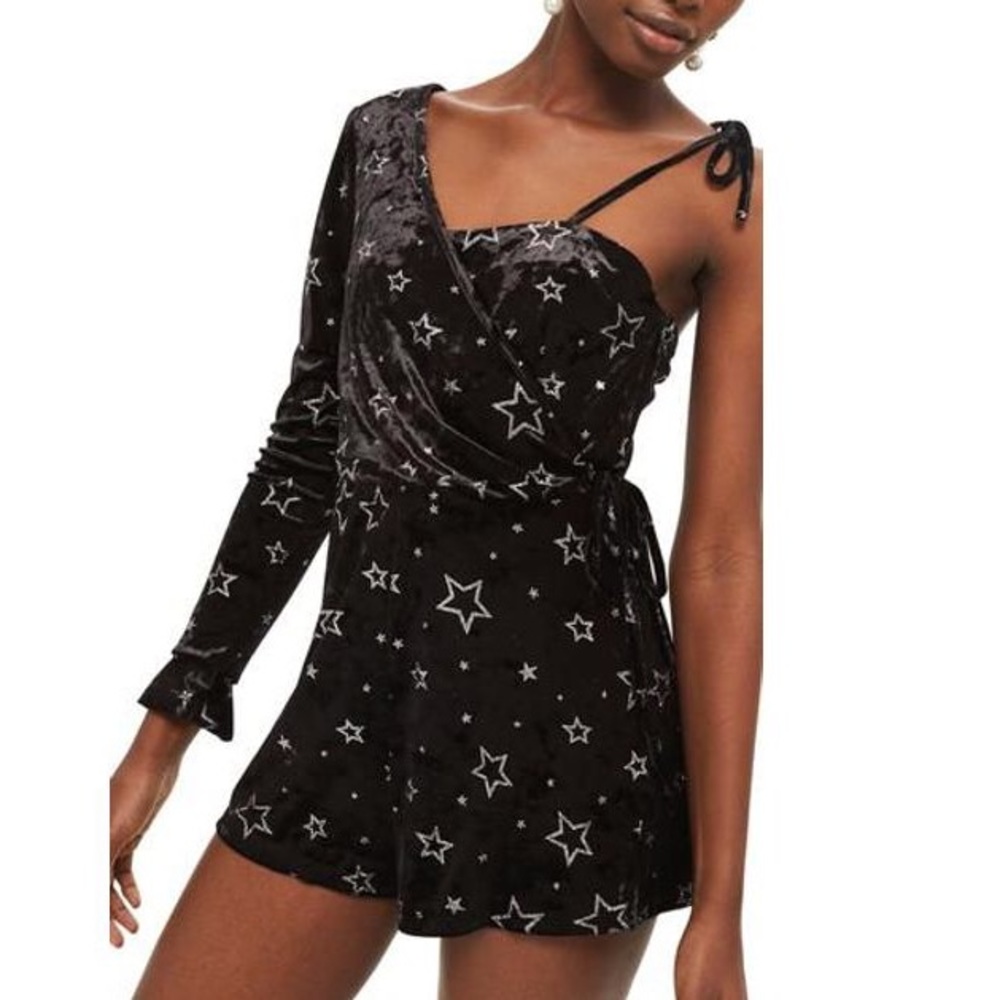 Topshop Black Silver Glitter Star Romper/Jumpsuit